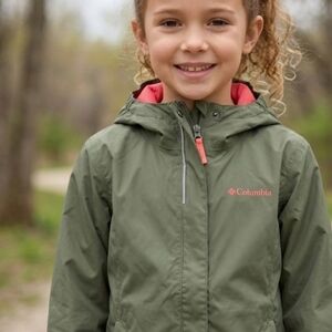 Columbia Kids Olive Green Raincoat with Pink Accents (7-8)